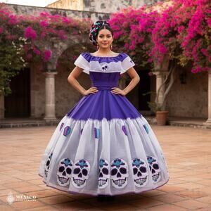 Purple Mexican Dress Set – Day of the Dead Outfit La Catrina